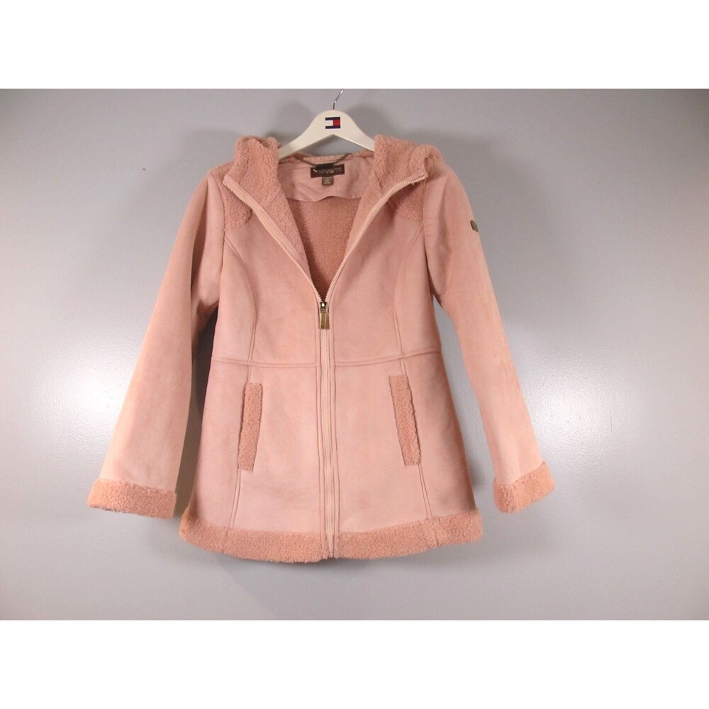 Koolaburra by UGG Faux Suede Hooded Coat Sherpa Trim Pink Dusty Rose Womens XS